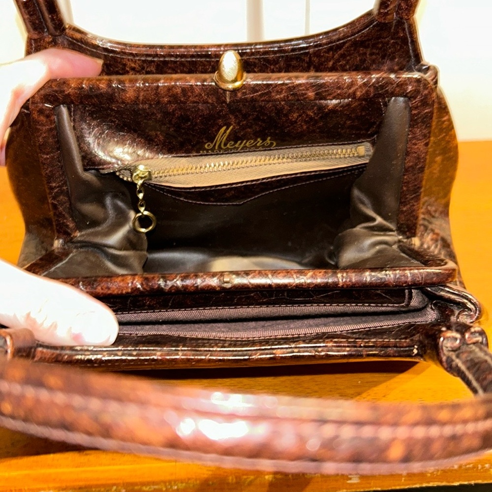 Meyers Mid Century Modern Brown Reptile/Crocodile Handbag Made in USA - Picture 3 of 15